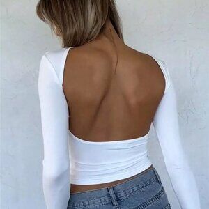 Backless Long Sleeve Slim Fit T-Shirt